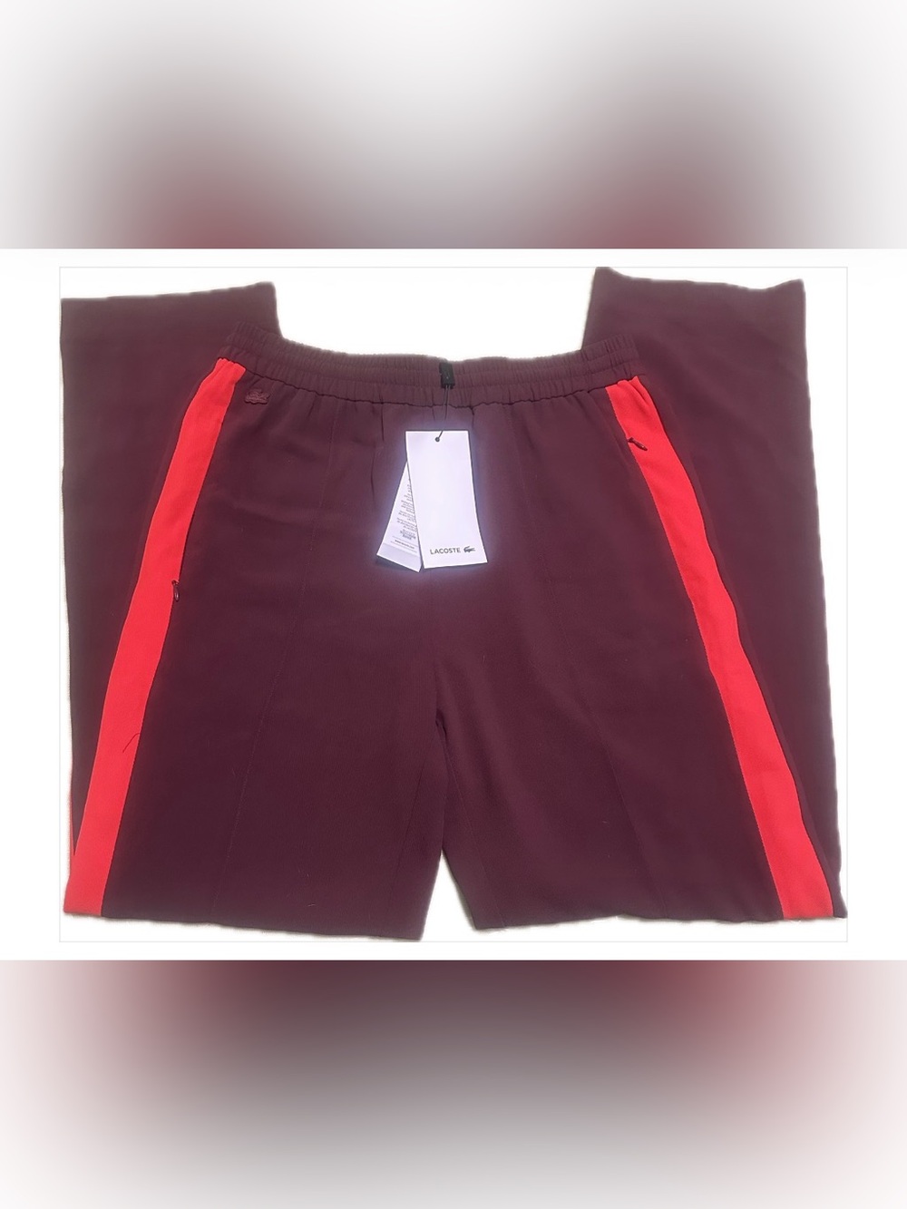 Lacoste Burgundy Pants with Red Side Stripes